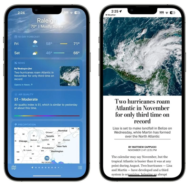 海林苹果14维修分享iPhone 14手机如何看天气时顺带看新闻 