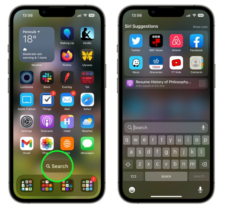 海林苹果手机维修分享升级到 iOS 16 后，如何删除主屏幕上的搜索按钮 